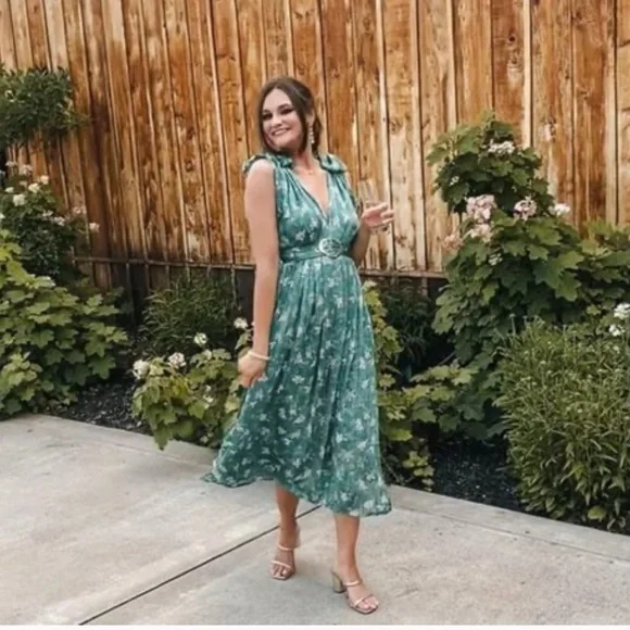 Sabina Musayev Terranova/Kimber Floral Chiffon Midi Dress - Large, Fuchsia/Pink - Picture 14 of 15